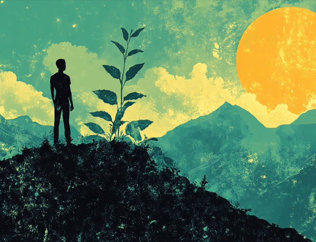 about-us-2 illustration of figure standing next to growing plant